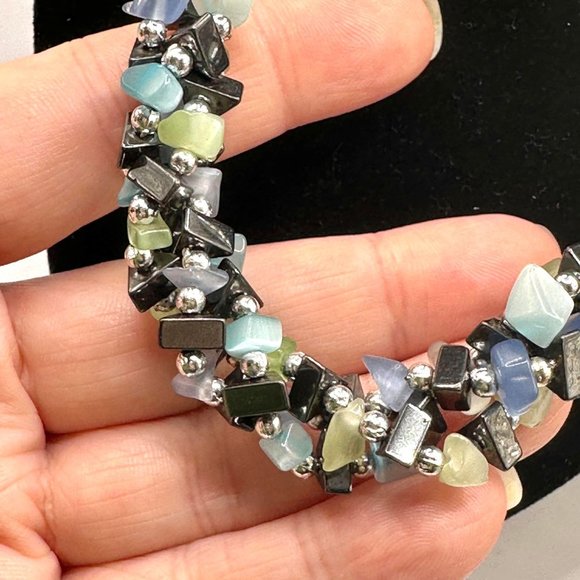Hematite and Gemstone Necklace 18-21" - Picture 1 of 11